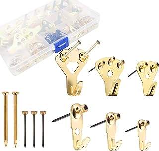 62PCS Picture Hooks for Hard Walls Picture Hanging Hooks Heavy Duty Picture Hook Photo Frame Hooks Picture Hangers with Nails,Holds 10-100 lbs