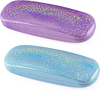 AKlamater 2pcs Hard Shell Eyeglasses Case Bling PU Leather Glasses Case Protective Case fits Most Glasses and Sunglasses for Men Women