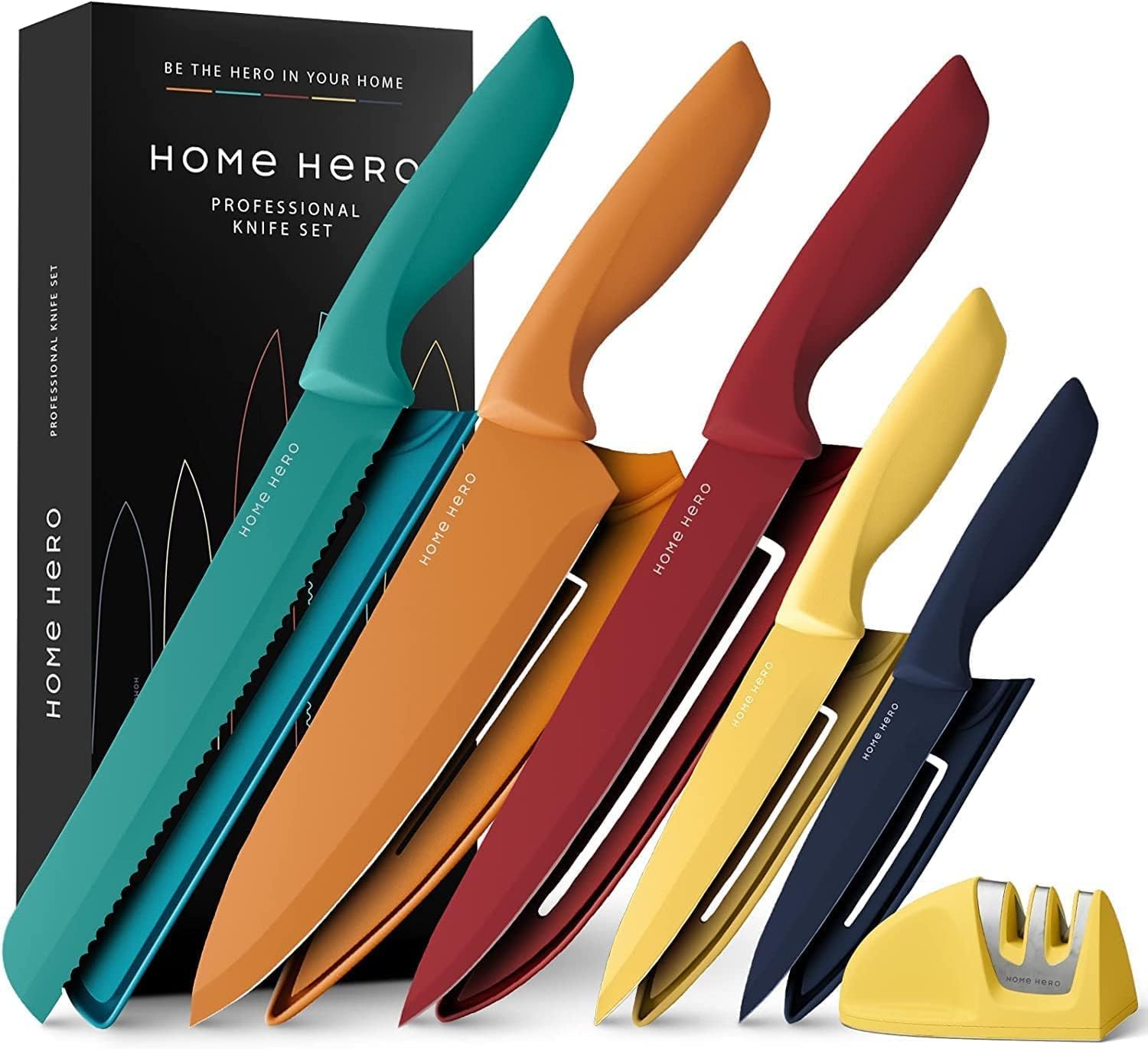 Home Hero Ultra-Sharp Stainless Steel Kitchen Knife Set - Chef Knives Set (5 pcs Set - Multi-Colour with Sheath)-0