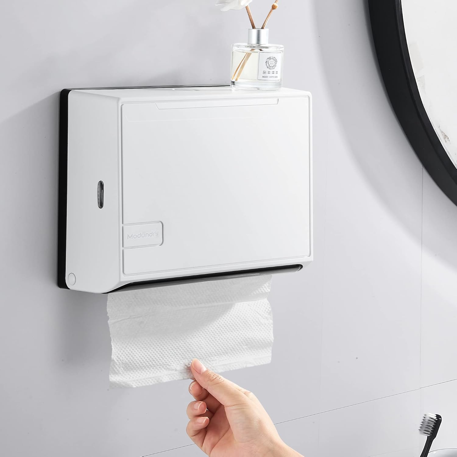 Modundry Paper Towel Dispenser, Wall-Mounted Hand Paper Towel Dispenser, Commercial Hand Towel Dispenser for Kitchen Bathroom Office Resturant, Holds 200 Paper (White)-1