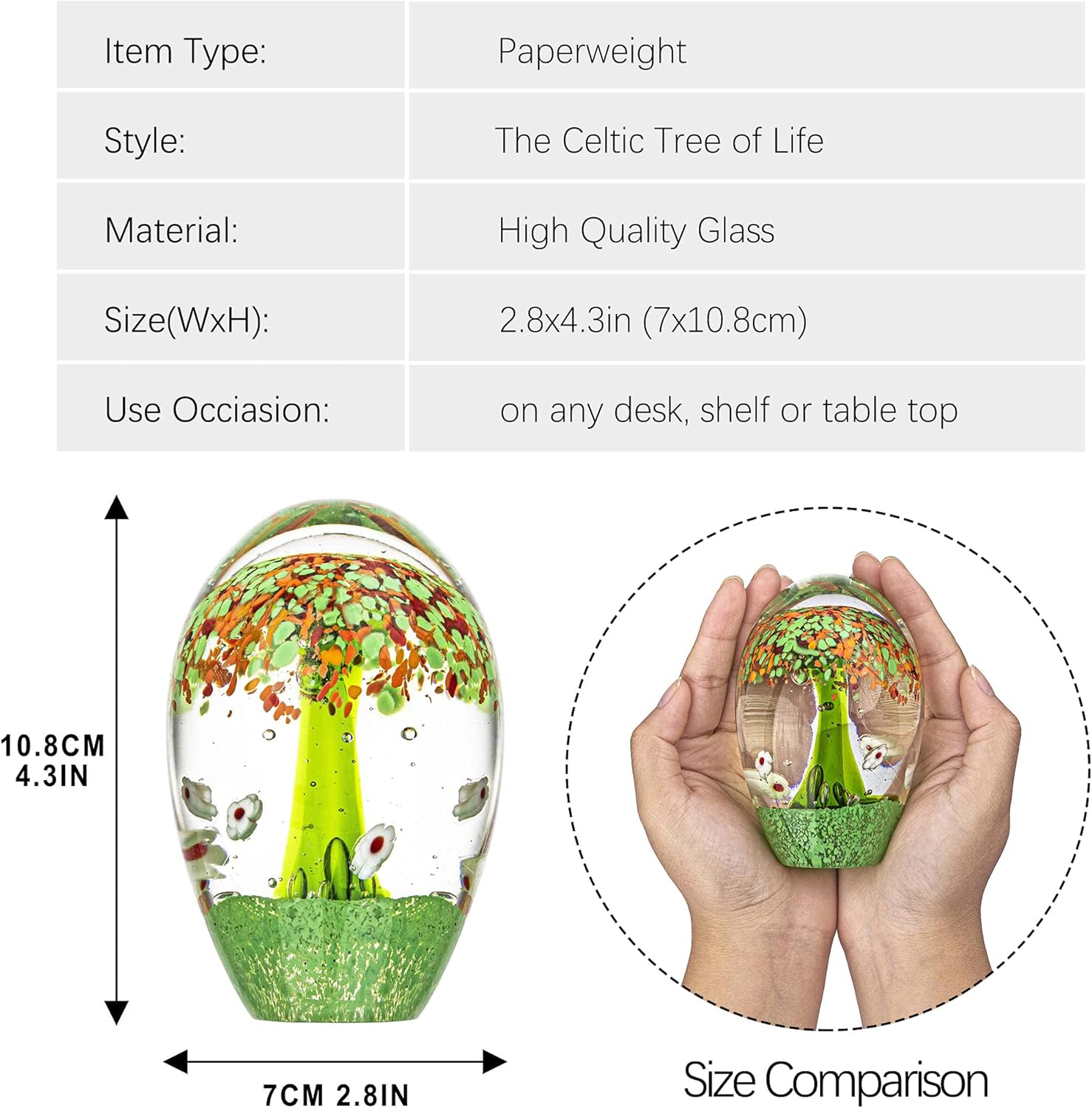 HDCRYSTALGIFTS The Celtic Tree of Life Paperweight Ornament Hand Blown Art Glass Figurines Collectibles for Home Decor Table Centerpiece Gift-2