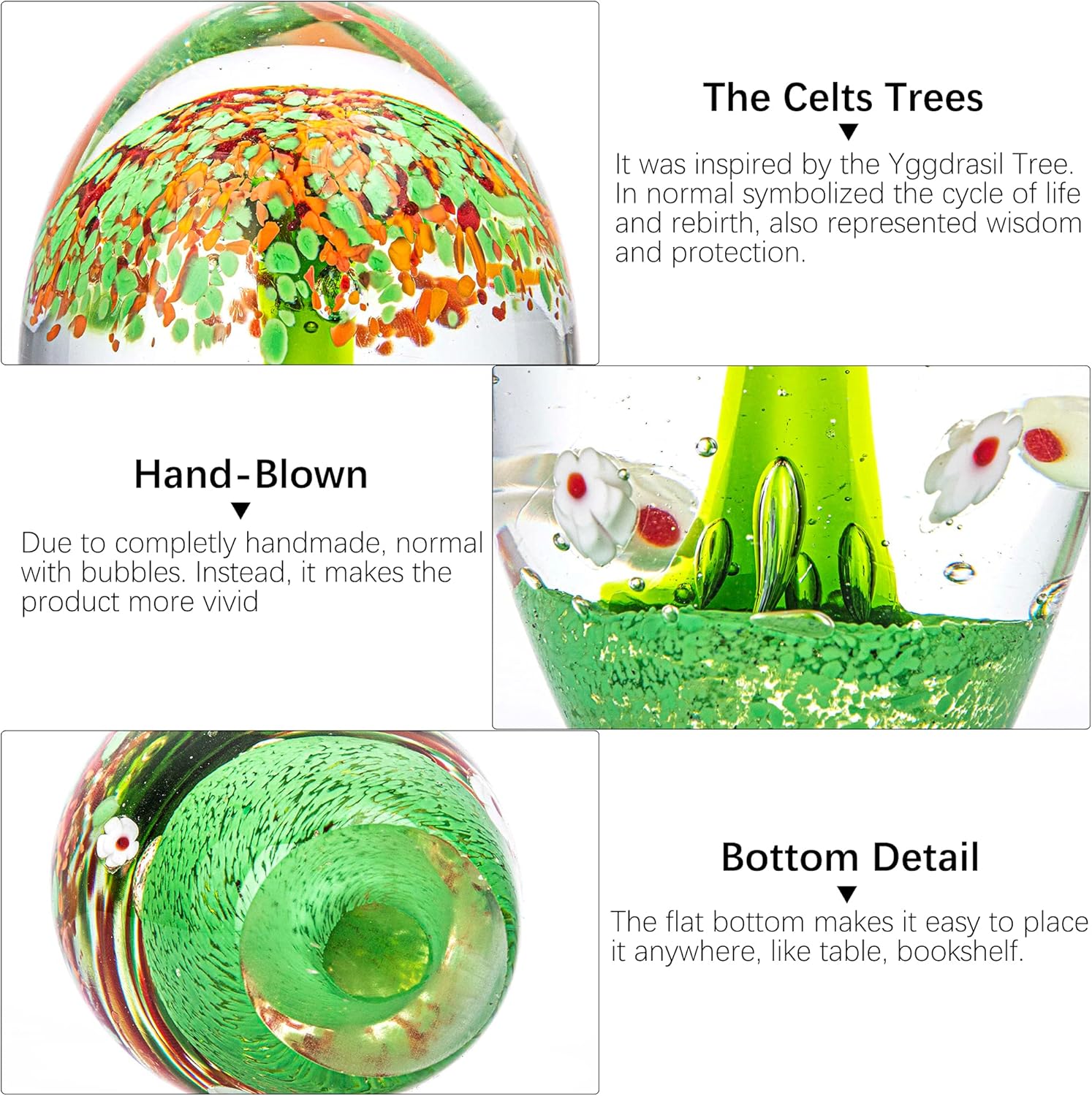 HDCRYSTALGIFTS The Celtic Tree of Life Paperweight Ornament Hand Blown Art Glass Figurines Collectibles for Home Decor Table Centerpiece Gift-4