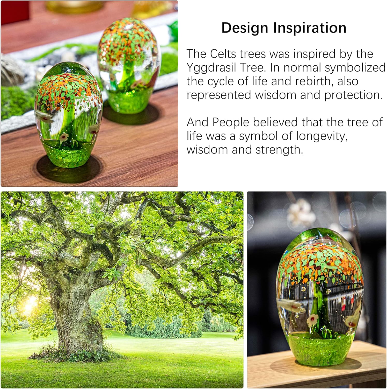 HDCRYSTALGIFTS The Celtic Tree of Life Paperweight Ornament Hand Blown Art Glass Figurines Collectibles for Home Decor Table Centerpiece Gift-5