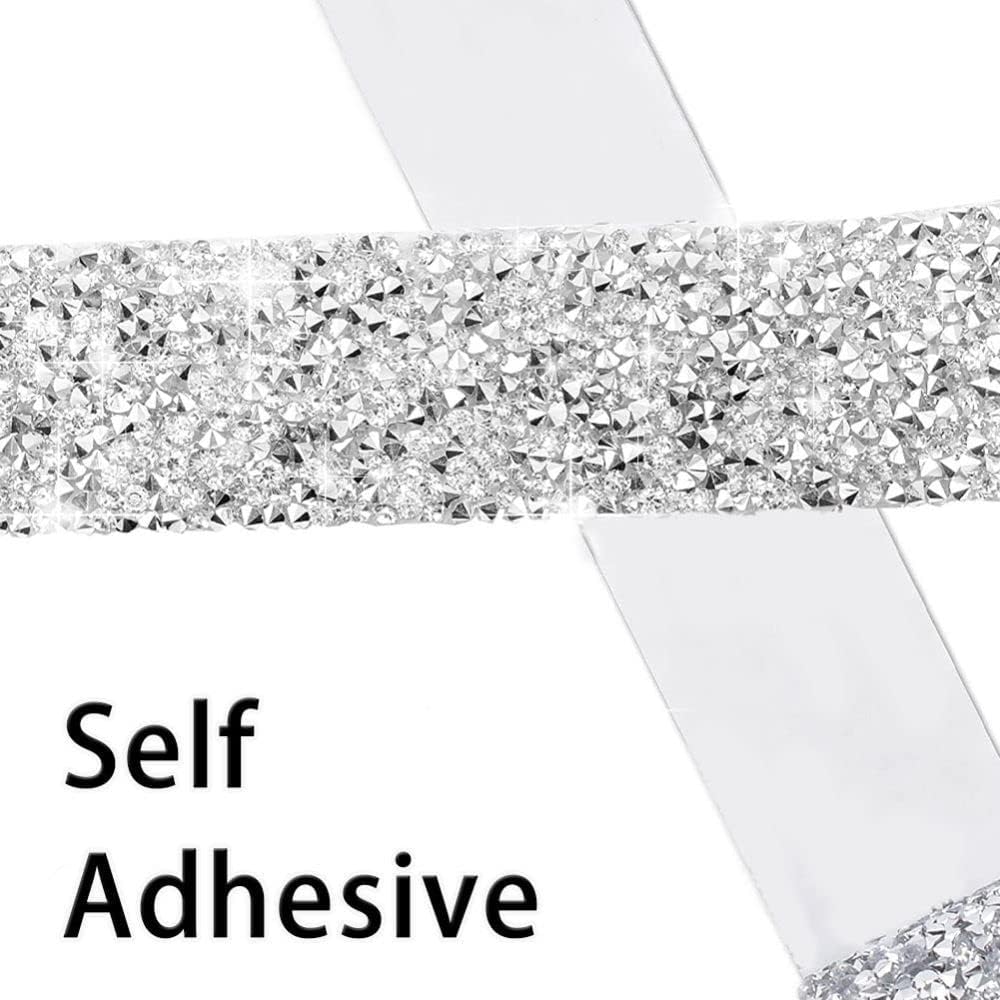 4 Rolls Silver Glitter Resin Rhinestone Ribbons Self-Adhesive Belt Sparkling Diamond Bling Stickers Wrap Crystal Roll for DIY Arts Crafts,10mm-8