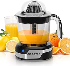 Aigostar 1.2L Orange Juicer Electric Citrus Juicer with LED Working Lamp, 2 Citrus Cones, Two Way Rotation, Filter, Lemon Squeezer Press for Orange Lemon Lime Grapefruit, Black - Juicy 30G4F