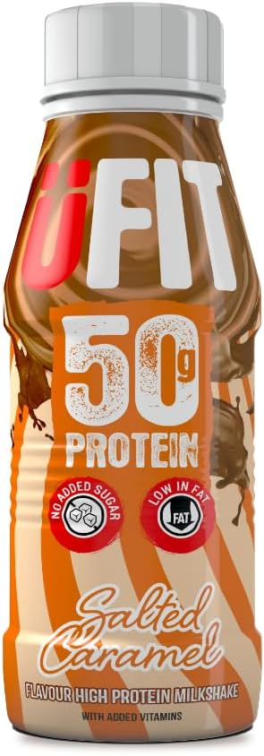 UFIT High 50g Protein Shake, No Added Sugar, Low in Fat, Salted Caramel Flavour Ready to Drink, Pack of 8 x 500 ml (Packaging May Vary)…-1