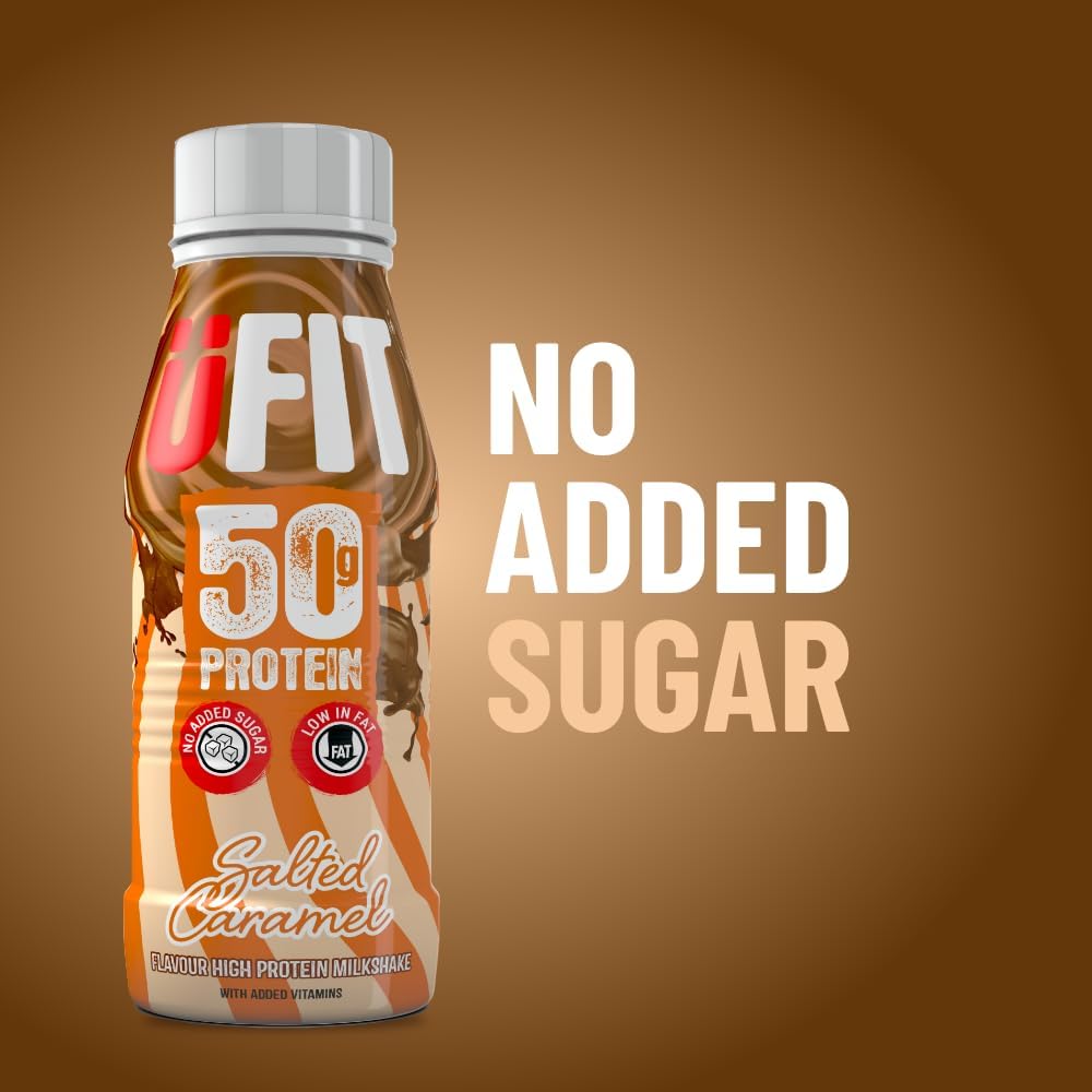 UFIT High 50g Protein Shake, No Added Sugar, Low in Fat, Salted Caramel Flavour Ready to Drink, Pack of 8 x 500 ml (Packaging May Vary)…-4