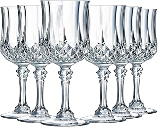 Cristal D'arques Paris Longchamp Collection - 6 Kwarx Wine Glasses 25cl - Shine, Transparency and High Resistance - Iconic Mouldings - Made in France