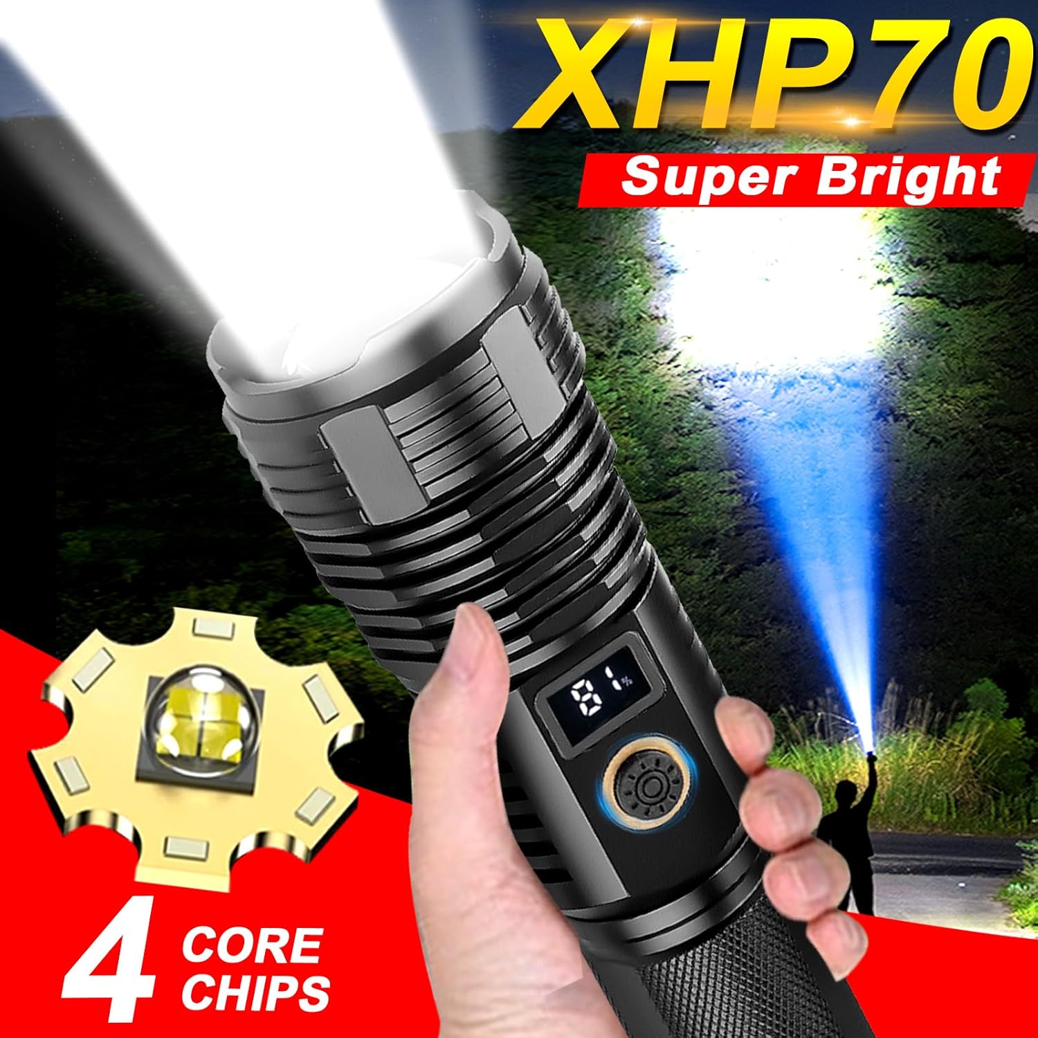 LED Rechargeable Torch Super Bright Flashlights High Lumens, 90000 Lumens Tactical Flashlights, Zoomable Waterproof Flashlight 5 Modes for Emergencies, Camping, Hiking, Hunting, Outdoor （Small）-6