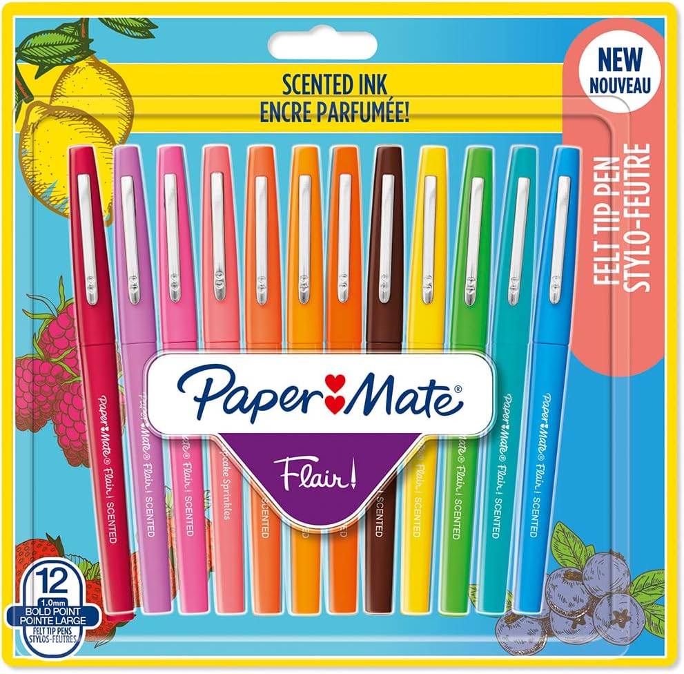 Paper Mate Flair Scented Felt Tip Pens | Assorted Sunday Brunch Scents and Colours | Medium Point (0.7mm) | 12 Count-0