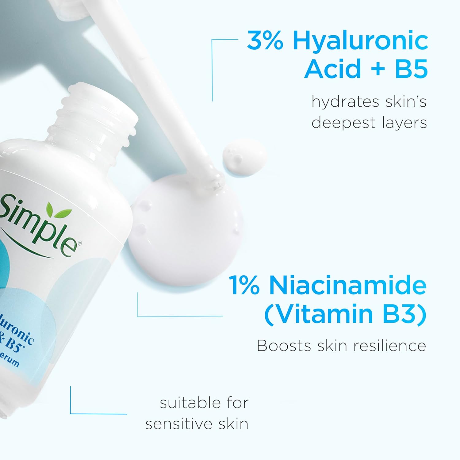 Simple 3% Hyaluronic Acid + B5* Booster Serum Serum Skin Care Suitable for All Skin Types for Hydrated, Softer Skin 30 ml-1