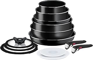 Tefal Ingenio Easy ON 13 piece Non-Stick Pan Set, 22&28 cm Frying Pans, 16&20 cm Saucepans, 24 cm Sautepan, 26 cm Wok Pan, 16&20&24 cm Glass Lids, 16&20 Hermetic Lids, 2 Removable Handles, L1599243