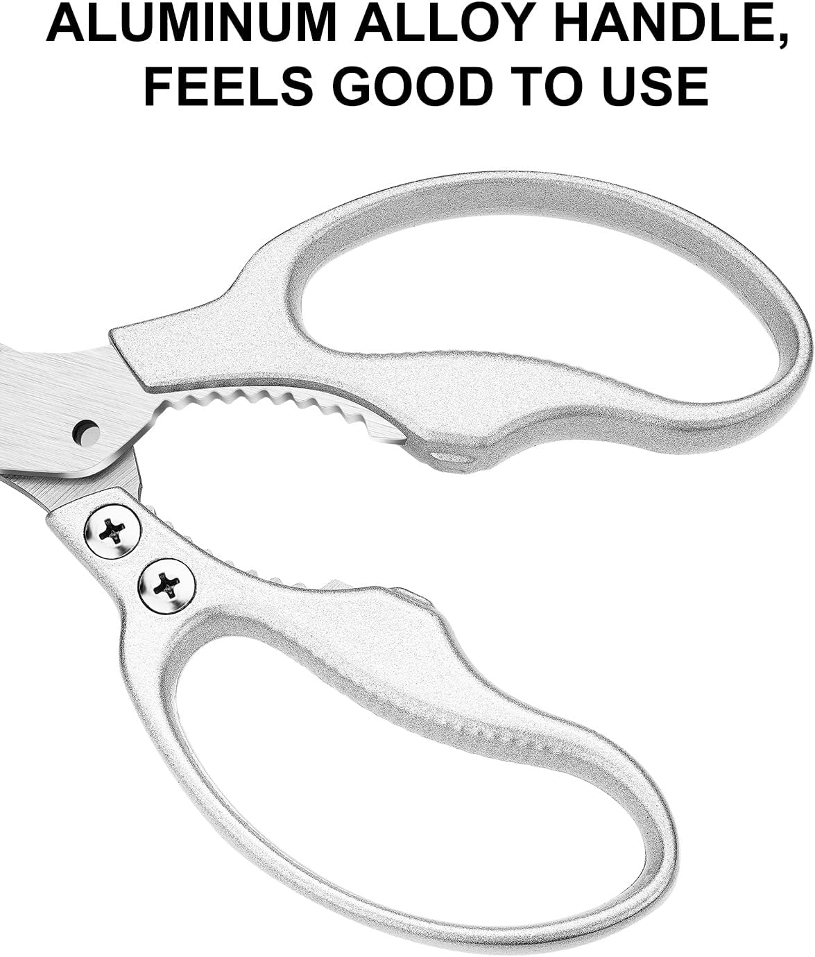 AFAXINRIE Kitchen Scissor, Aluminum Alloy Handle，Feels Good to Use, Cooking Scissors for Cutting Poultry Fish Chicken Meat Herbs Vegetables Herbs Bones Flowers(Silver)-4