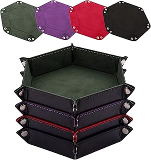 SIQUK 4 Pieces Dice Tray Hexagon Dice Rolling Tray Folding PU Leather Velvet Dice Tray for RPG DND and Other Dice Game (Dark Green, Violet, Red, Black)