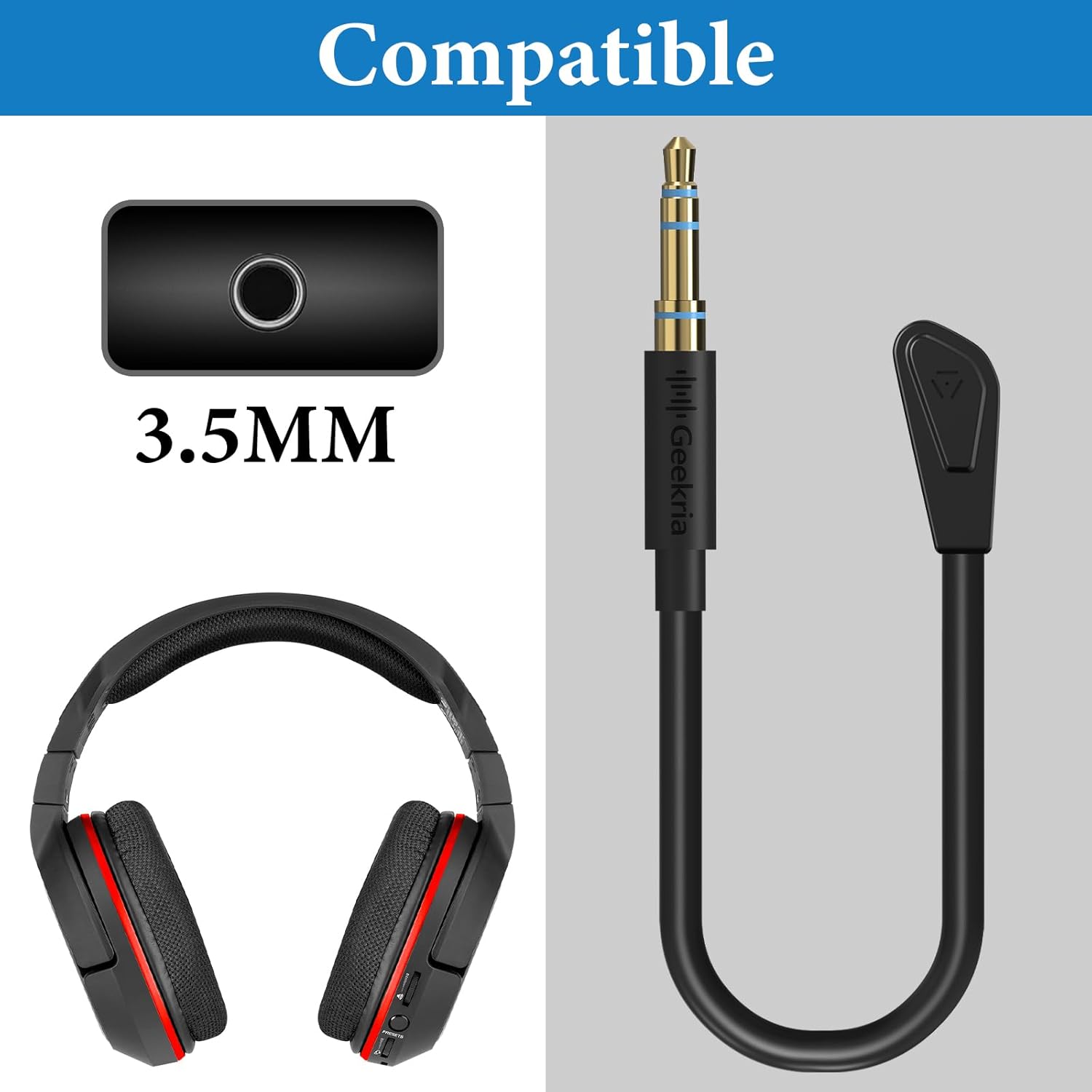 GEEKRIA 3.5mm Detachable Boom Mic Replacement for Gaming Headset, Compatible with Turtle Beach Xbox One Stealth 400 420x 450 500p 520 Recon 50x 50p 50 60p Microphones (0.5ft / 17cm)-3