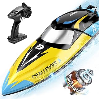 DEERC 2104 Brushless RC Boat,20+ mph Fast Remote Control Boats with LED Light for Pools & Lakes, 2.4GHz Racing Boat with Rechargeable Battery, Low Battery Alarm& Capsize Recovery for Boys Girls Adults