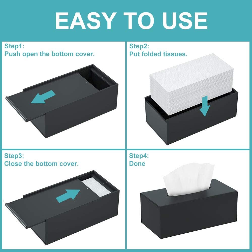 HIIMIEI Acrylic Tissue Box Cover Black Tissue Holder Napkin Dispenser for Home Office Restaurant - Black-2