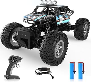 DEERC DE45 1:14 Remote Control Truck, RC Car Toy Rock Crawler, 4WD Off Road Monster Truck with Metal Shell Dual Motors LED Headlight 90 Min Play