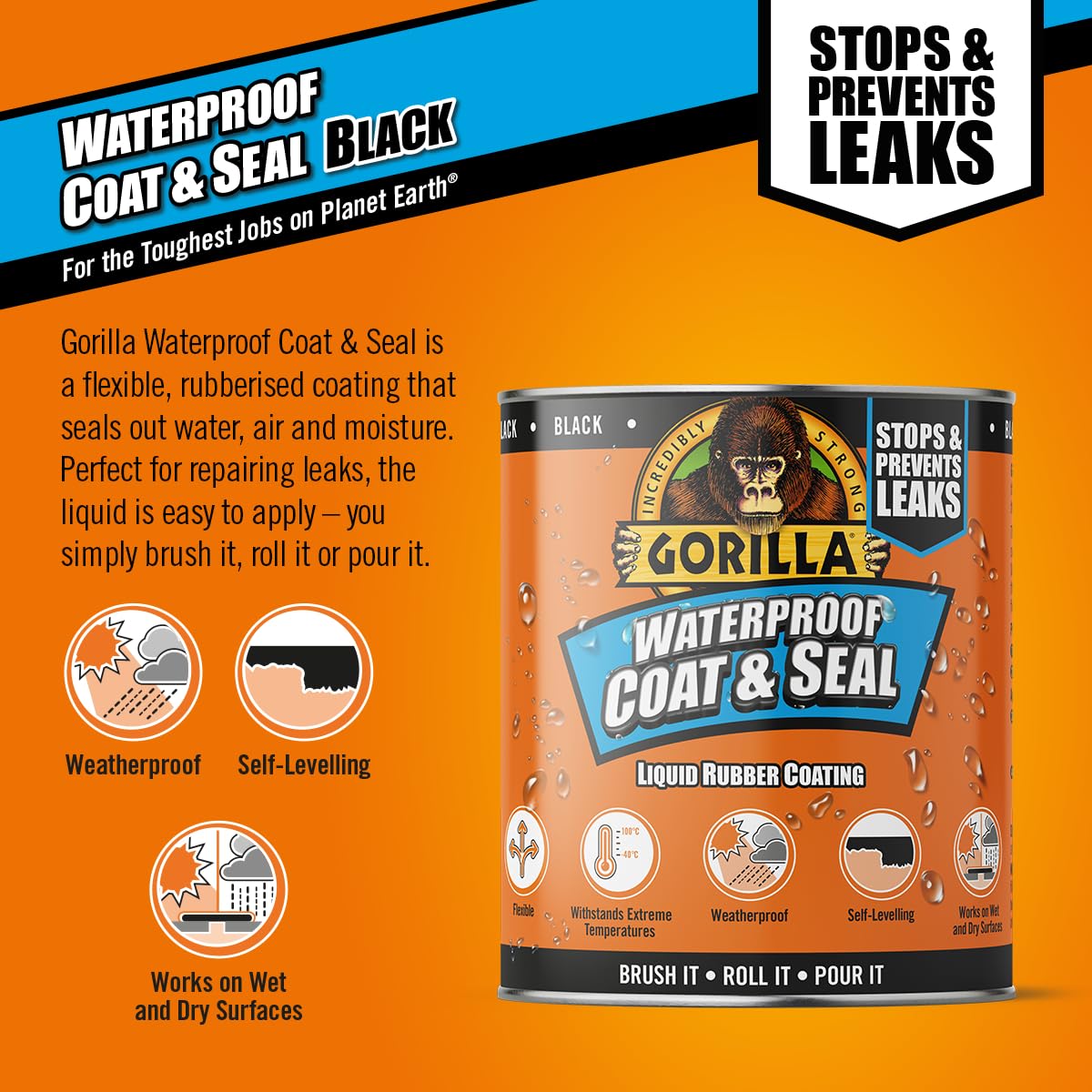 Gorilla 84756 Waterproof Coat & Seal Black 473ml-1