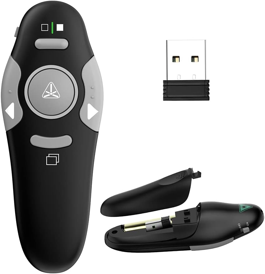 QUI Presentation Clicker Pointer, 328FT Wireless Presenter Remote PPT PowerPoint Clicker, 2.4GHz Presentation Pointer Slide Advancer for Mac, Laptop (Green Function Indicator Light)-0