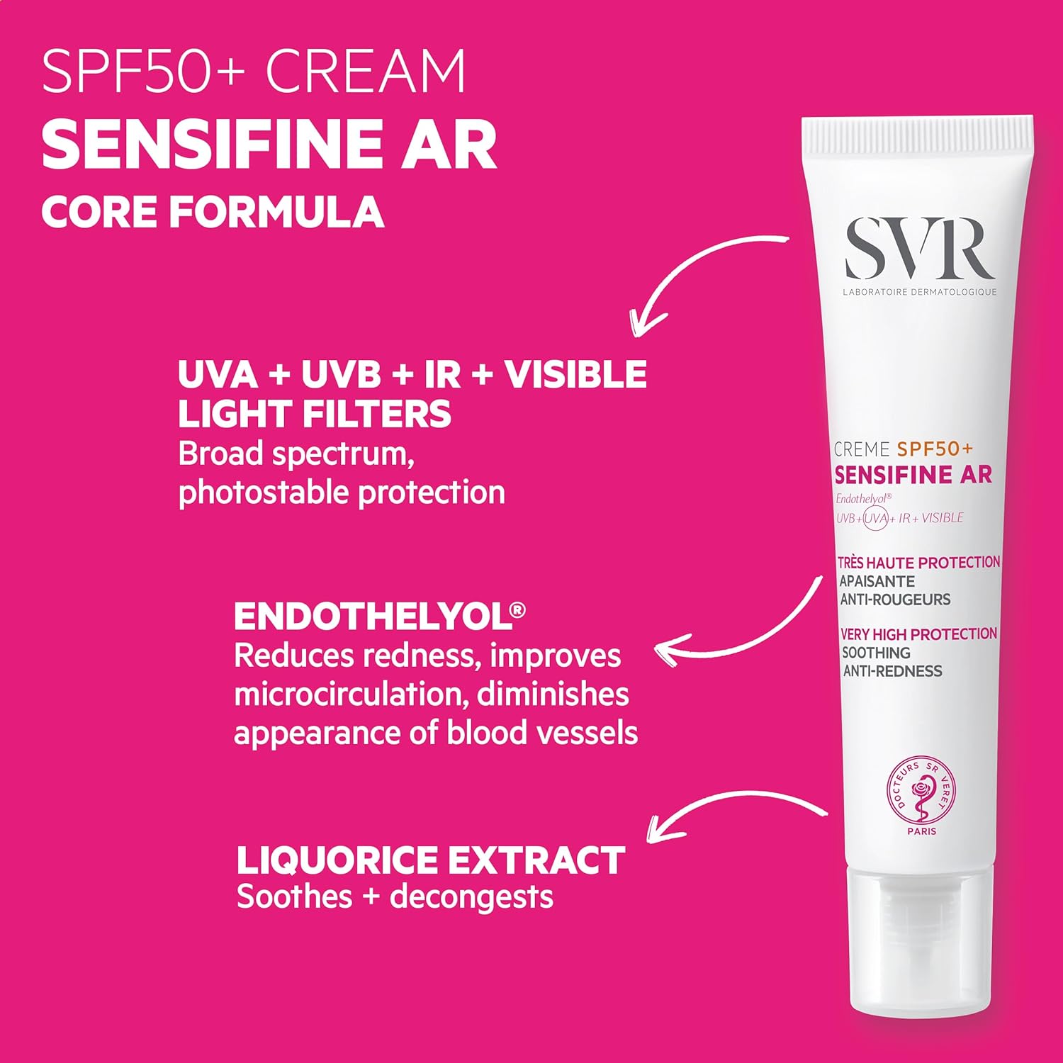 SVR SENSIFINE AR SPF50+ Calming Daily SPF50 Anti-Redness Moisturizer Rosacea Sun Cream for Face, UVB/UVA Anti-Redness Sunscreen for Sensitive Skin 40ml-2