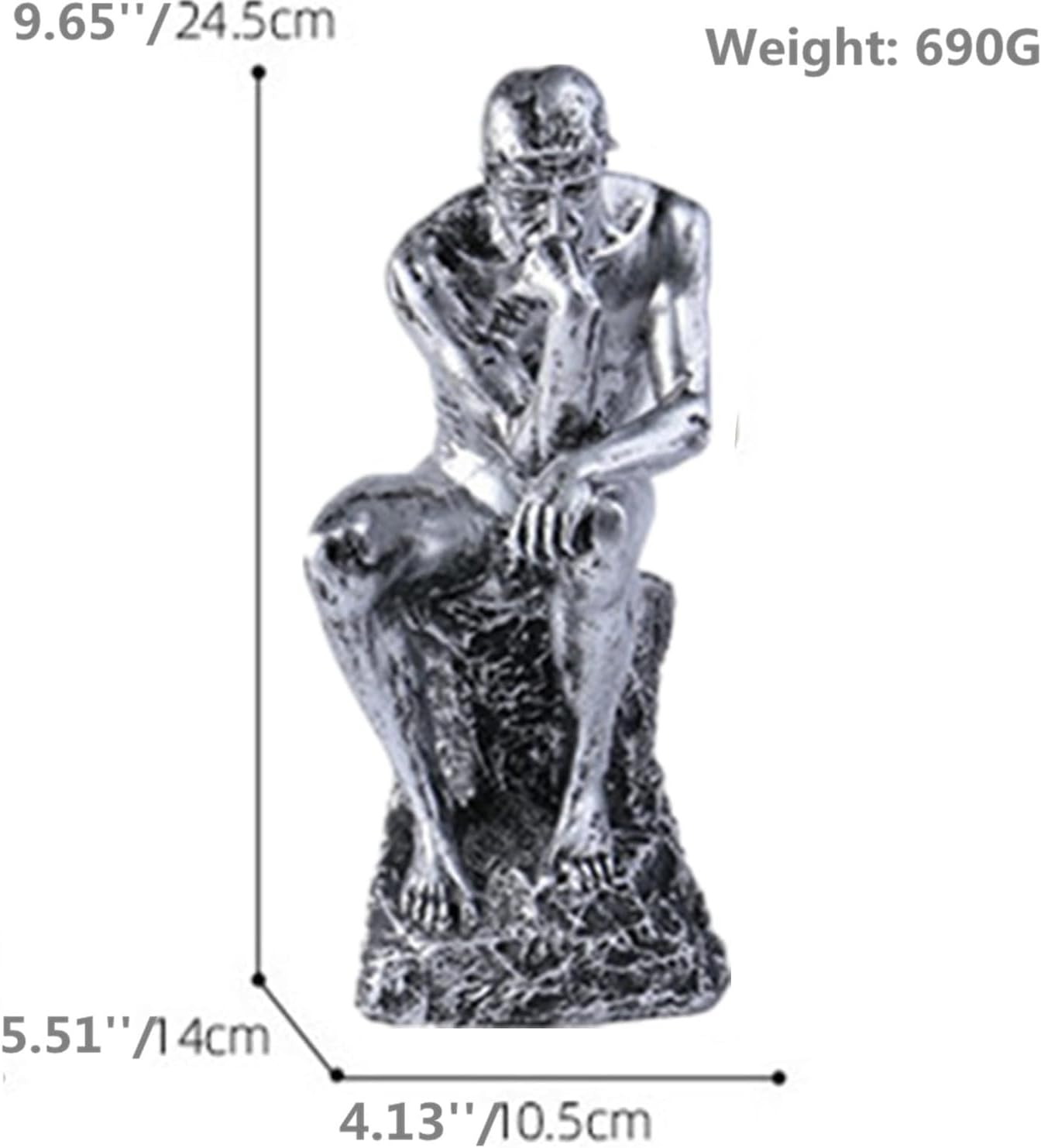 LECMACY Famous Thinking Man Resin Character Sculpture - 9.64-Inch Premium Grade Collectible Figurine Design Rodin's Thinker Inspired Decorative Statue for Home Office Bookshelf (Silver)-4