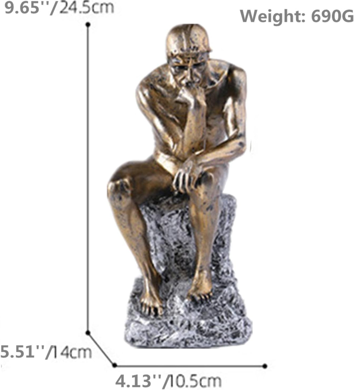 LECMACY Famous Thinking Man Resin Character Sculpture - 9.64-Inch Premium Grade Collectible Figurine Design Rodin's Thinker Inspired Decorative Statue for Home Office Bookshelf (Copper)-4