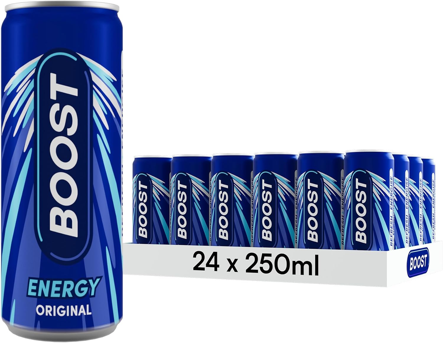 Boost Energy Drink Original Flavour - 24 Pack Drinks with Caffeine, Taurine and Vitamin B | Carbonated Energy Drinks | Gluten Free Vegan Low Calorie Fizzy Drinks Multipack | 24x250ml-0