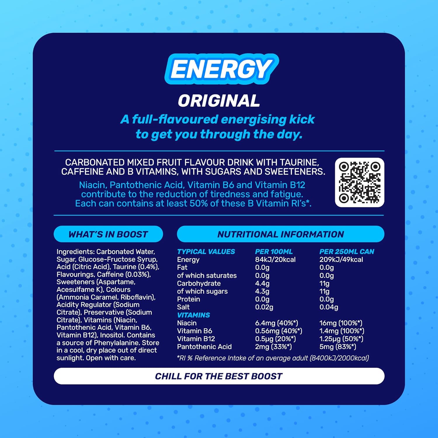 Boost Energy Drink Original Flavour - 24 Pack Drinks with Caffeine, Taurine and Vitamin B | Carbonated Energy Drinks | Gluten Free Vegan Low Calorie Fizzy Drinks Multipack | 24x250ml-1