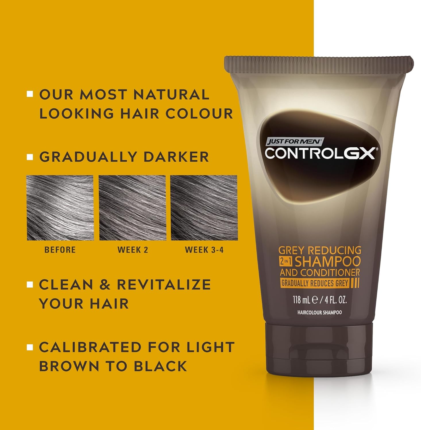 Just For Men Control GX 2-in-1 Shampoo & Conditioner, Gradually & Permanently Reduces Grey Hair With Each Wash – All Shades, 118 ml-2