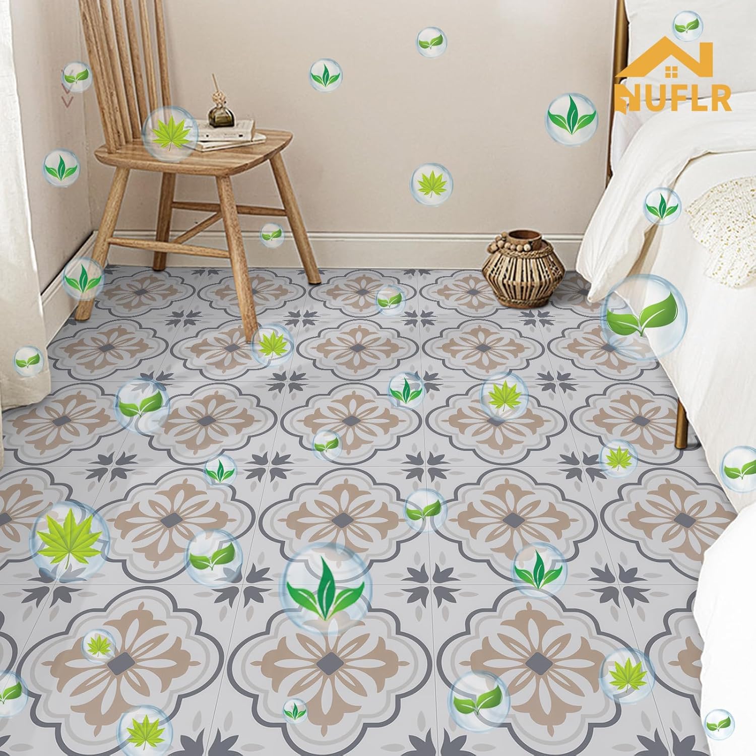 Peel and Stick Floor Tiles Self Adhesive Floor Tile, Vinyl Flooring Waterproof, Lino Flooring for Bathroom Kitchen Living Room DIY Flooring 30x30cm 10pcs(11.8 x 11.8 inches)-4