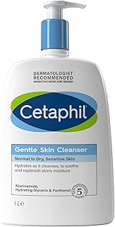 Cetaphil Gentle Skin Cleanser, 1L, Face & Body Wash, For Normal To Dry Sensitive Skin, With Niacinamide & Glycerin, Soap Free