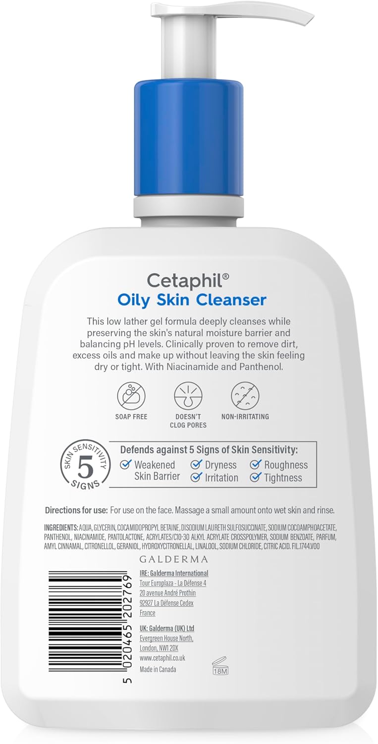 Cetaphil Oily Skin Cleanser, 473ml, Face Wash, For Combination to Oily Sensitive Skin, With Niacinamide-9