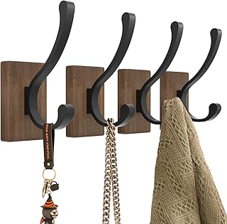 susswiff Wood Hooks for Hanging Coats - 4 Pack Coat Hooks Wall Mounted, Wooden Wall Hooks for Hanging Hats, Keys, Towels, Robe, Purse