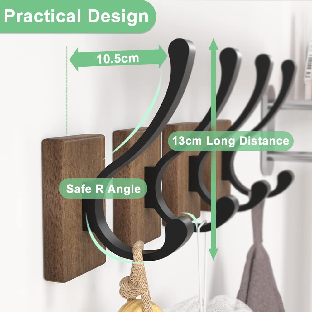 susswiff Wood Hooks for Hanging Coats - 4 Pack Coat Hooks Wall Mounted, Wooden Wall Hooks for Hanging Hats, Keys, Towels, Robe, Purse-1