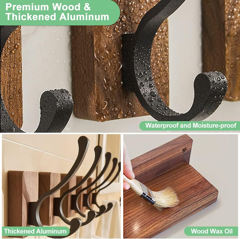 susswiff Wood Hooks for Hanging Coats - 4 Pack Coat Hooks Wall Mounted, Wooden Wall Hooks for Hanging Hats, Keys, Towels, Robe, Purse-2