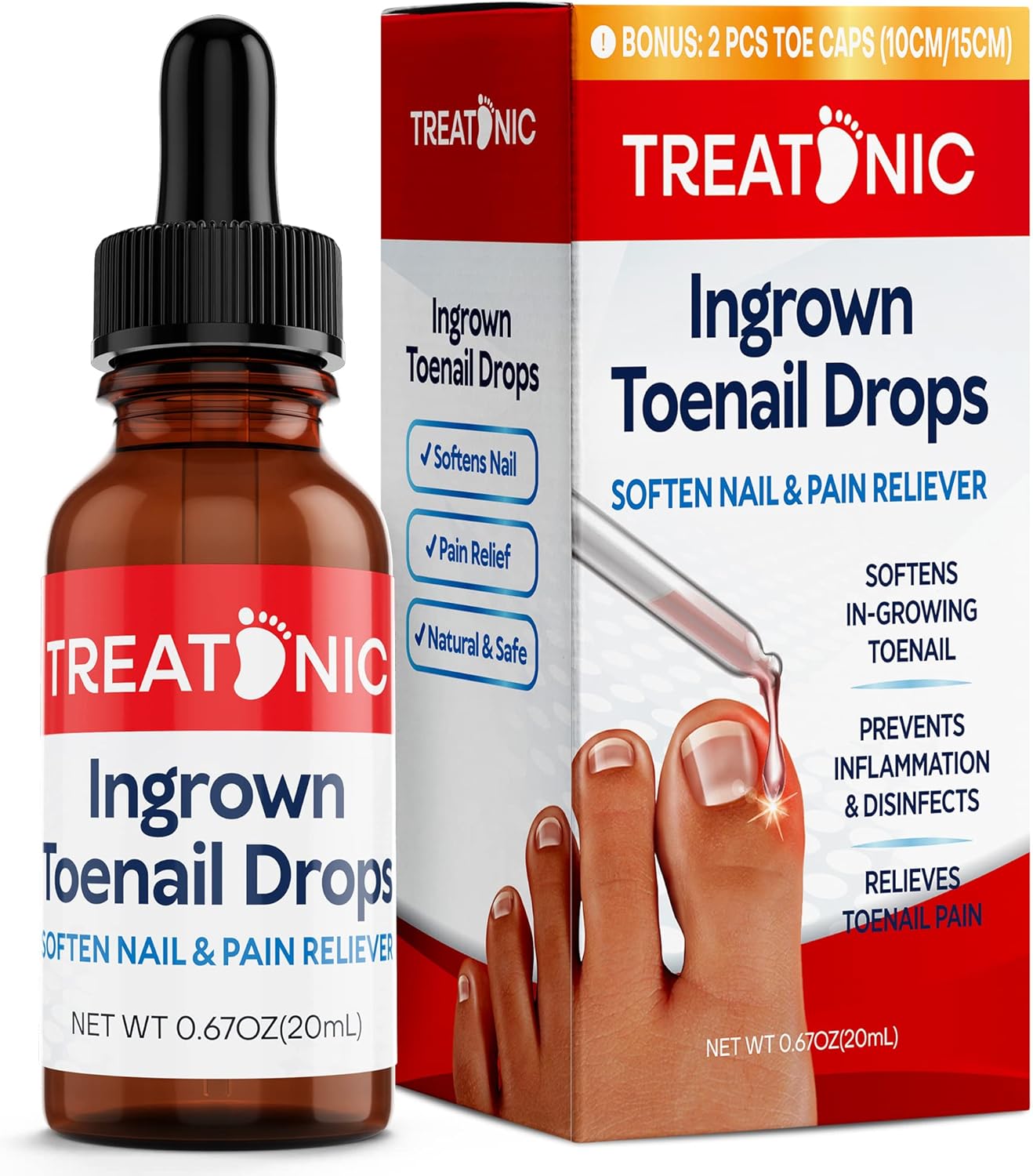 Treatonic Ingrown Toenail Treatment - Ingrown Toenail Pain Reliever and Softener Kit for Easy Trimming with Silicone Gel Toe Caps-0