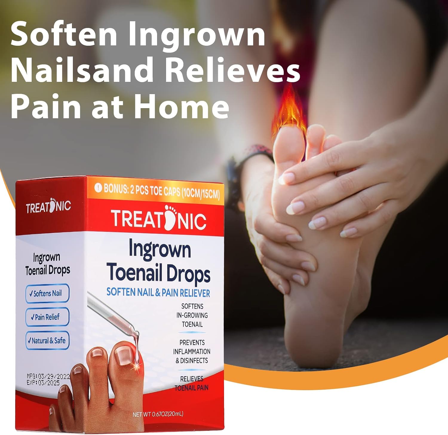 Treatonic Ingrown Toenail Treatment - Ingrown Toenail Pain Reliever and Softener Kit for Easy Trimming with Silicone Gel Toe Caps-1