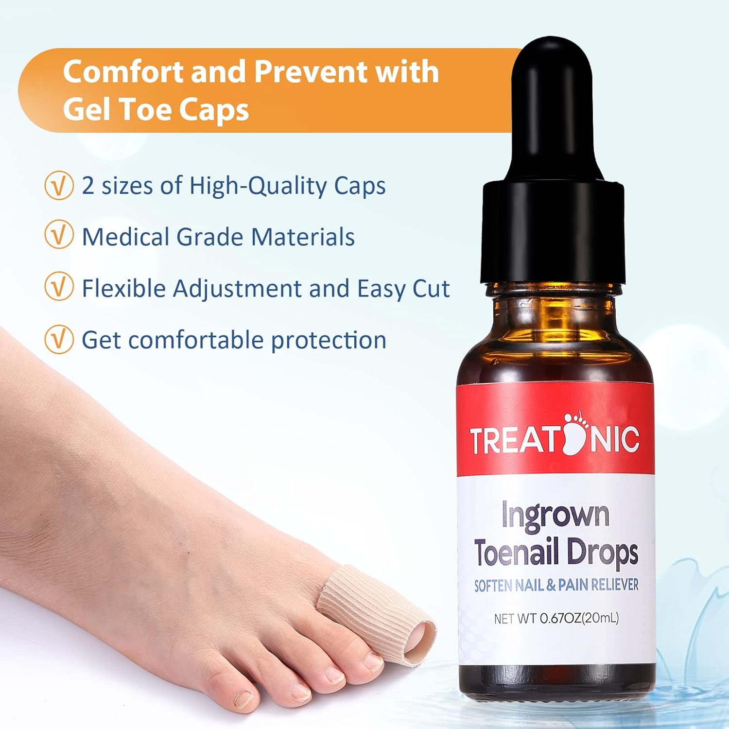 Treatonic Ingrown Toenail Treatment - Ingrown Toenail Pain Reliever and Softener Kit for Easy Trimming with Silicone Gel Toe Caps-3