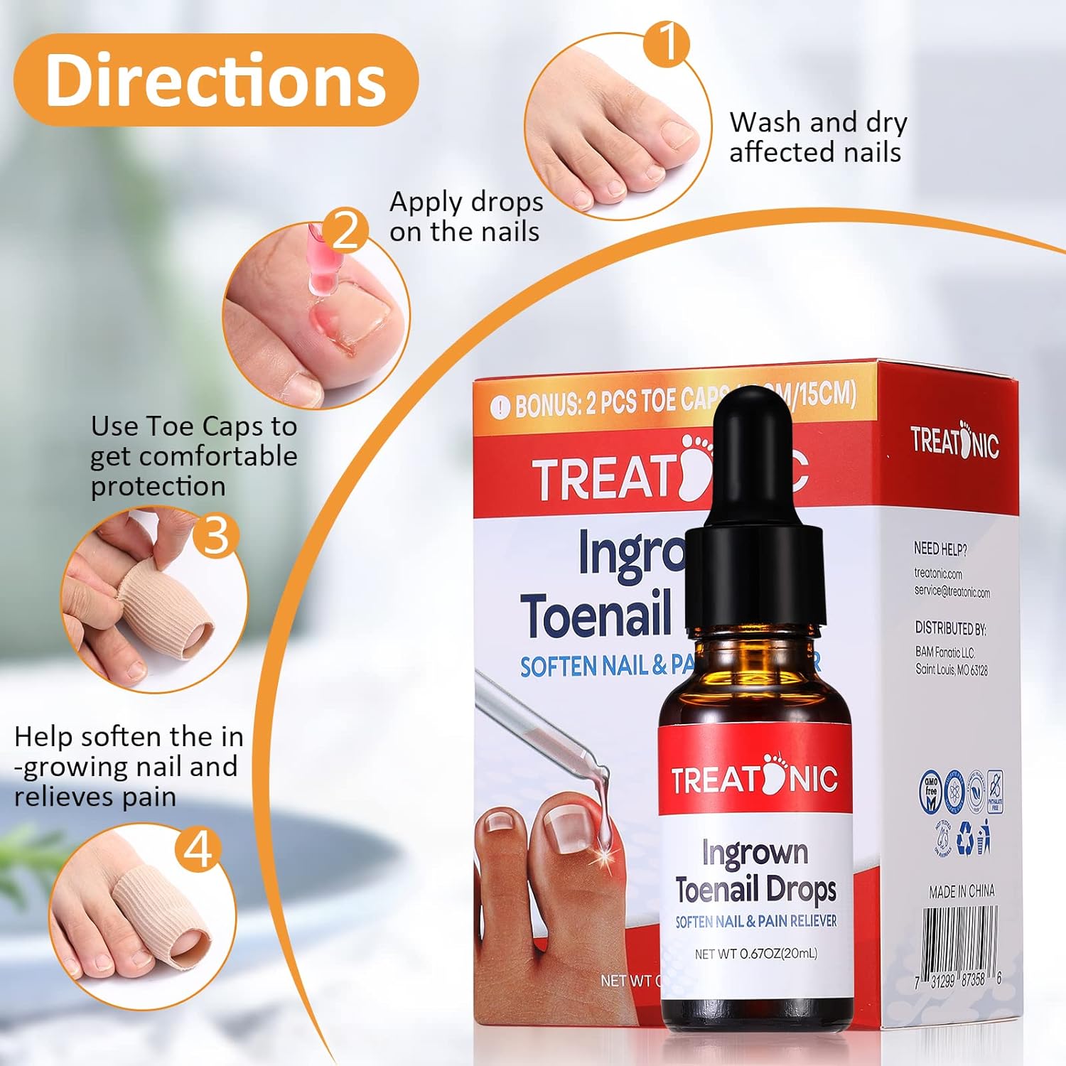 Treatonic Ingrown Toenail Treatment - Ingrown Toenail Pain Reliever and Softener Kit for Easy Trimming with Silicone Gel Toe Caps-4