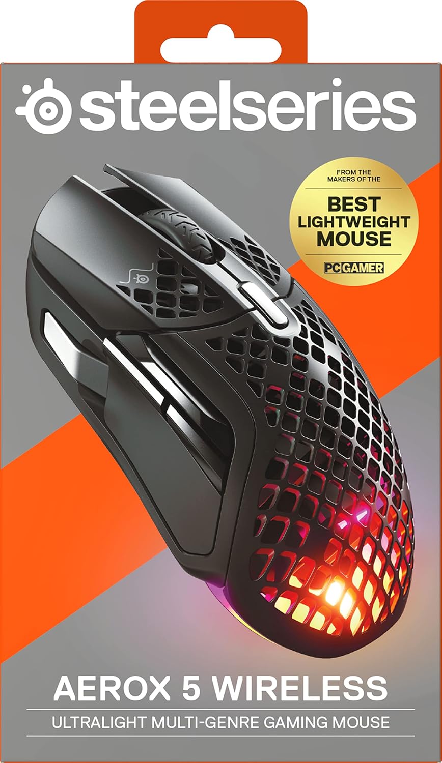 SteelSeries Aerox 5 Wireless - Holey RGB Gaming Mouse - Ultra-lightweight Water Resistant Design - 9 Buttons - Bluetooth/2.4 GHz - 18K DPI TrueMove Air Optical Sensor-14