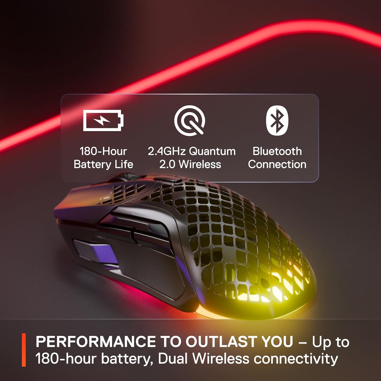 SteelSeries Aerox 5 Wireless - Holey RGB Gaming Mouse - Ultra-lightweight Water Resistant Design - 9 Buttons - Bluetooth/2.4 GHz - 18K DPI TrueMove Air Optical Sensor-5