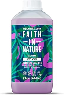 Faith In Nature Natural Lavender & Geranium Body Wash, Relaxing Shower Gel, Vegan & Cruelty Free, No SLS or Parabens, 2.5L Refill