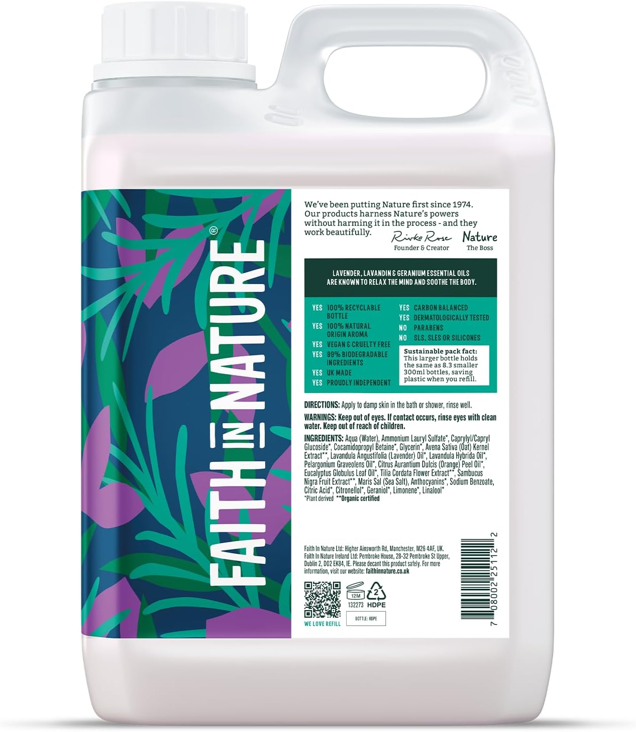 Faith In Nature Natural Lavender & Geranium Body Wash, Relaxing Shower Gel, Vegan & Cruelty Free, No SLS or Parabens, 2.5L Refill-1