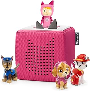 tonies Toniebox Paw Patrol Bundle Incl. 1 Creative and 3 Characters: Chase, Skye, and Marshall, Kids Gifts, Screen-Free Audiobooks and Kids Music Player, Early Development & Activity Toys, Pink