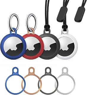 Stouchi 4 Pack TPU Airtag Case with 4 Pack Stainless Steel Airtags Keyring, Air Tag Loop Secure Holder Protective Cover Scratch-Resistant Minimalist Design Compatible with 2021 New AirTags