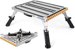 LIEKUMM Aluminium Step Ladder, Folding Step, 48 x 37 cm Step Stool, 450 kg Capacity, Height Adjustable 20 cm - 23.5 cm, Suitable for Kitchen, Motorhome, SUV, Caravan or as a Home Footstool