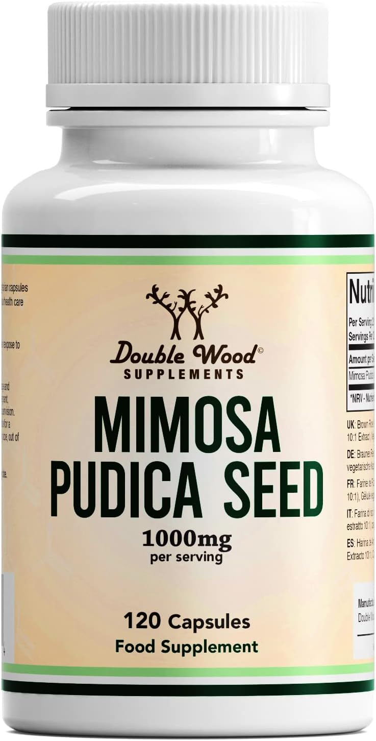 Double Wood Mimosa Pudica Seed Supplement | 120 High Strength Mimosa Pudica Capsules - 1000mg per Serving | Mimosa Pudica Seed Extract 10:1 | Non-GMO & Gluten Free-0