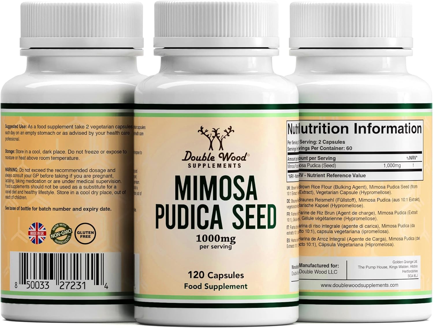 Double Wood Mimosa Pudica Seed Supplement | 120 High Strength Mimosa Pudica Capsules - 1000mg per Serving | Mimosa Pudica Seed Extract 10:1 | Non-GMO & Gluten Free-3