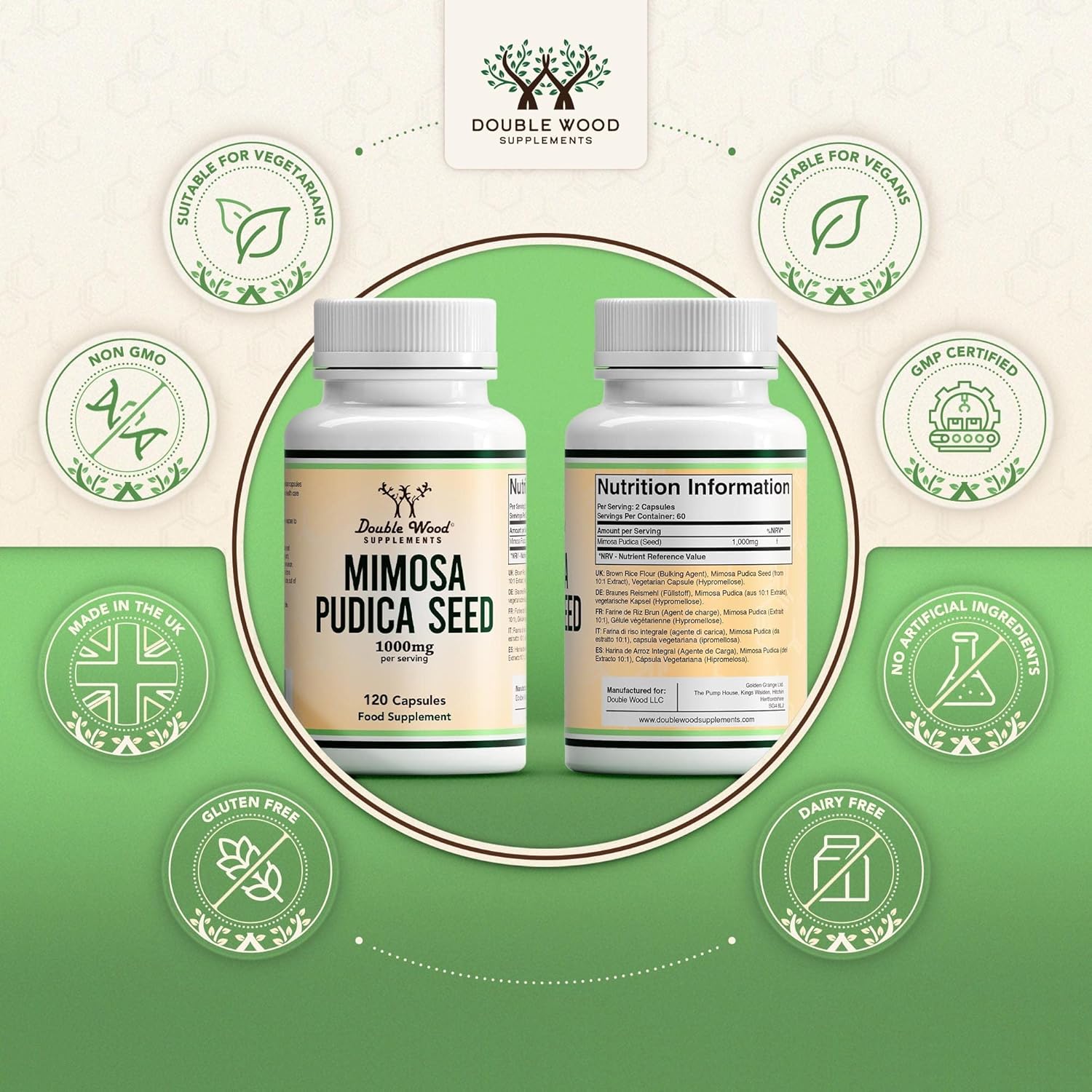 Double Wood Mimosa Pudica Seed Supplement | 120 High Strength Mimosa Pudica Capsules - 1000mg per Serving | Mimosa Pudica Seed Extract 10:1 | Non-GMO & Gluten Free-4